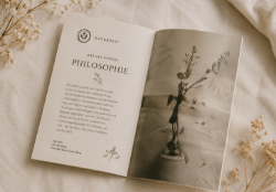 Editorial Design einer Markenbroschüre mit Philosophie und Bildwelt – gestaltet von Studio Schikoko.