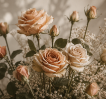 Zarte Rosenblüten als Inspiration für botanische Illustrationen von Studio Schikoko.