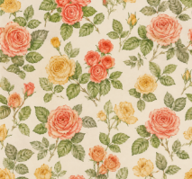 Handgezeichnetes florales Surface Pattern mit Rosen und Blättern von Studio Schikoko.