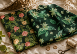 Stoffe mit handgezeichneten botanischen Surface Pattern Designs von Studio Schikoko.